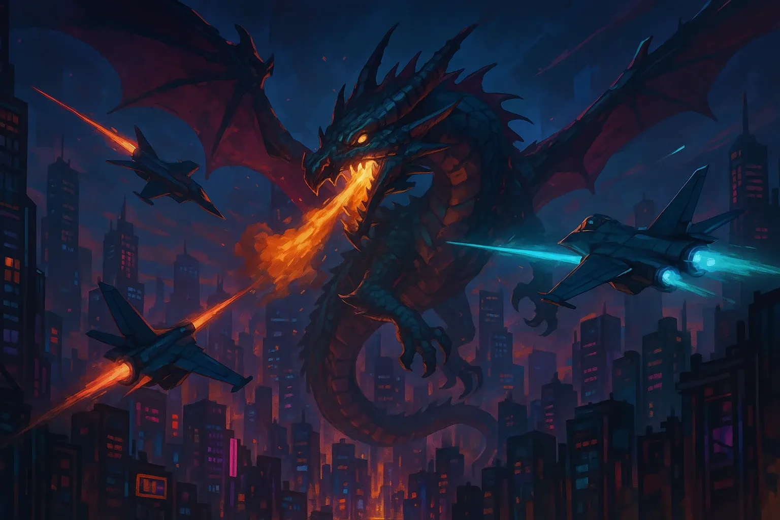 Dragon in futuristic city